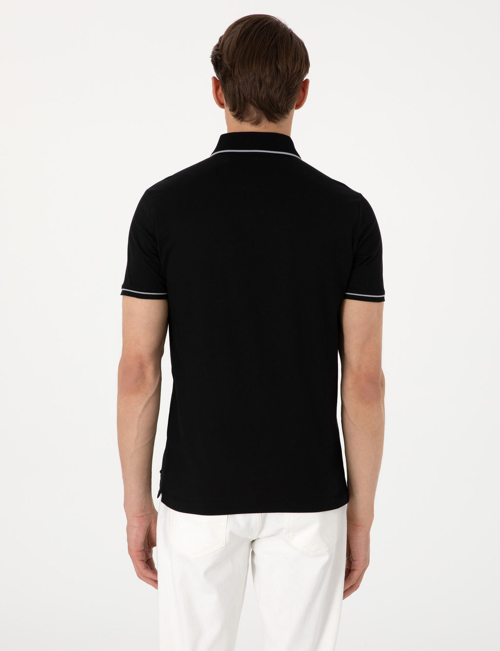 Siyah Slim Fit %100 Pamuk Polo Yaka Merserize Ti__rt