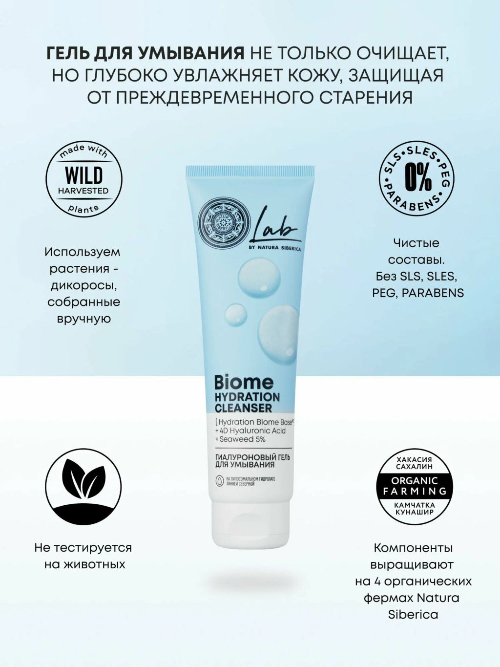 "NS" LAB Biome Гель Гиалуроновый д/умывания Hydration 150мл туба