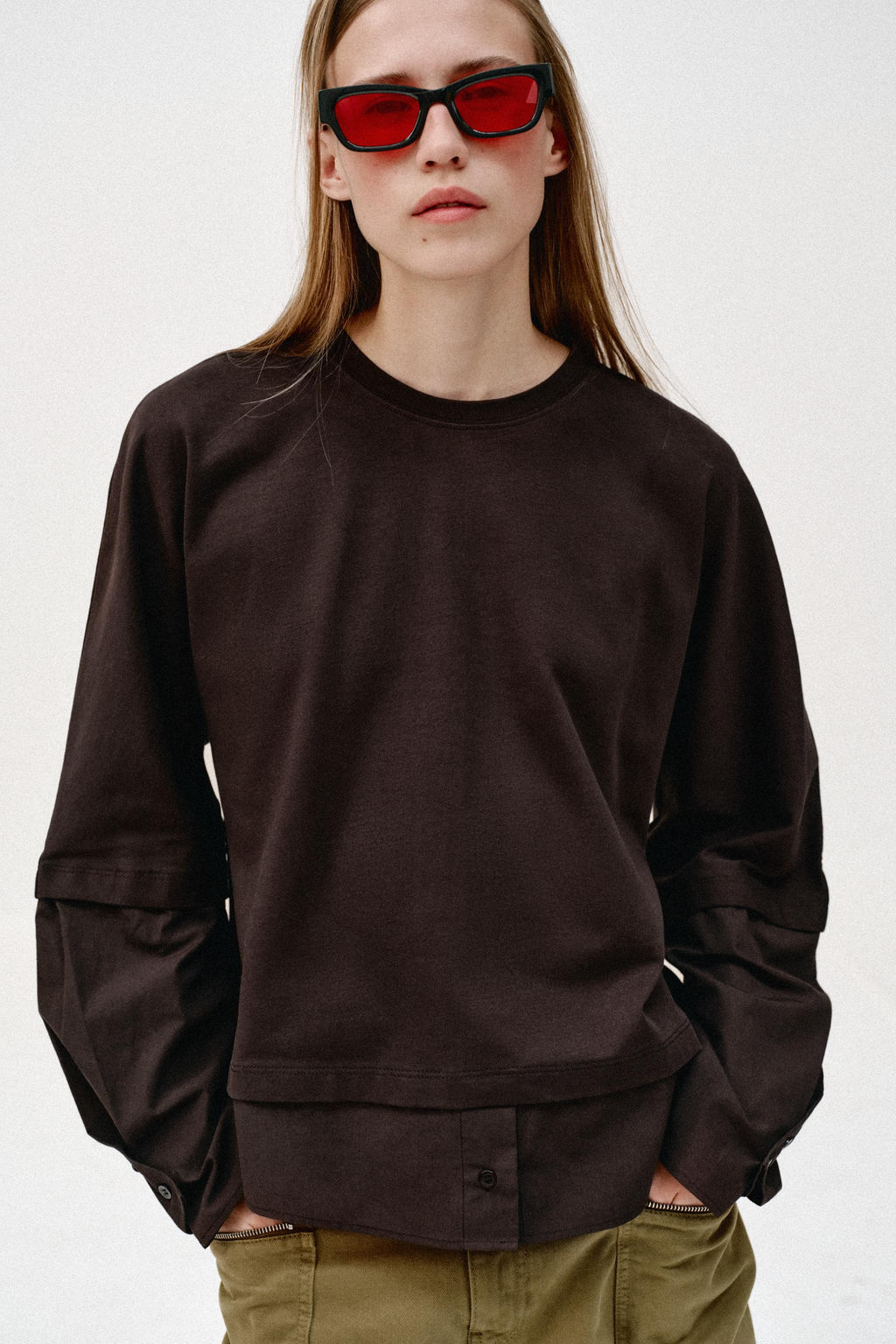 CAMISETA COMBINADA POPEL?N / Marr?n chocolate - Zara фото 4