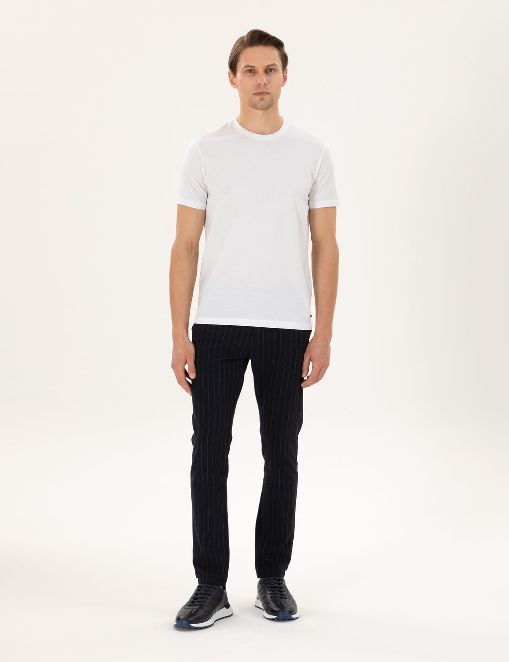 Lacivert Slim Fit _izgili Kanvas Pantolon