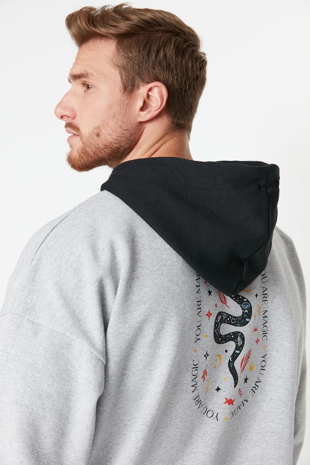 TRENDYOL MAN Kahverengi Oversize/Genis Kesim Kapusonlu Bask?l? Ici Polar/S?cak Tutan Sweatshirt TMNAW23SW00023 - Trendyolmilla фото 3