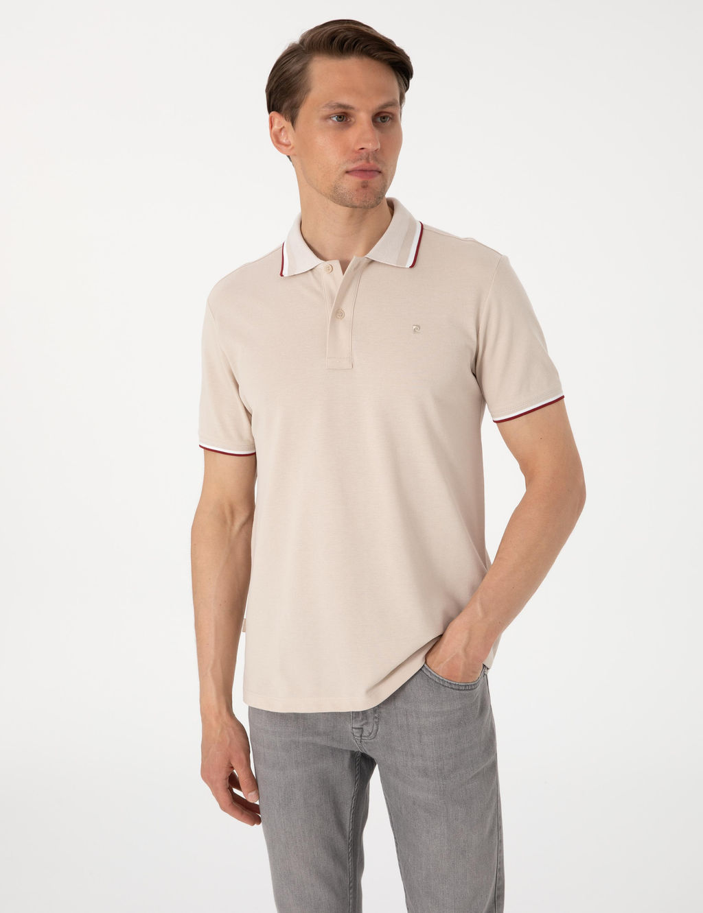 Bej Slim Fit Polo Yaka Ti__rt