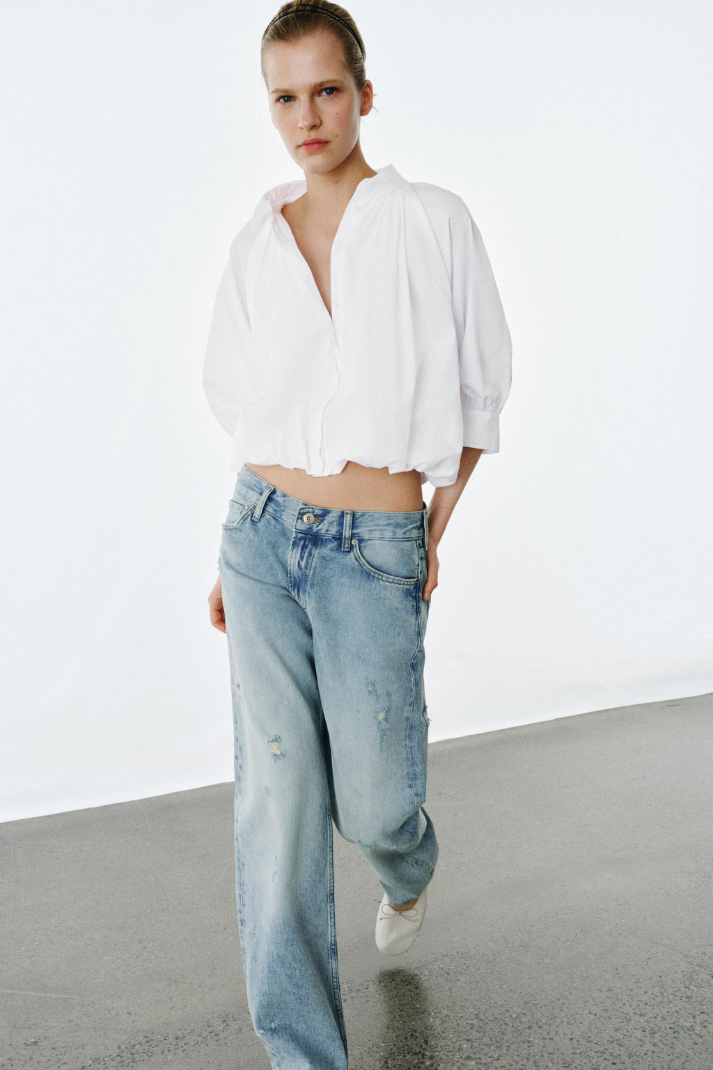 CAMISA MANGA ABULLONADA ZW COLLECTION / Blanco - Zara фото 4