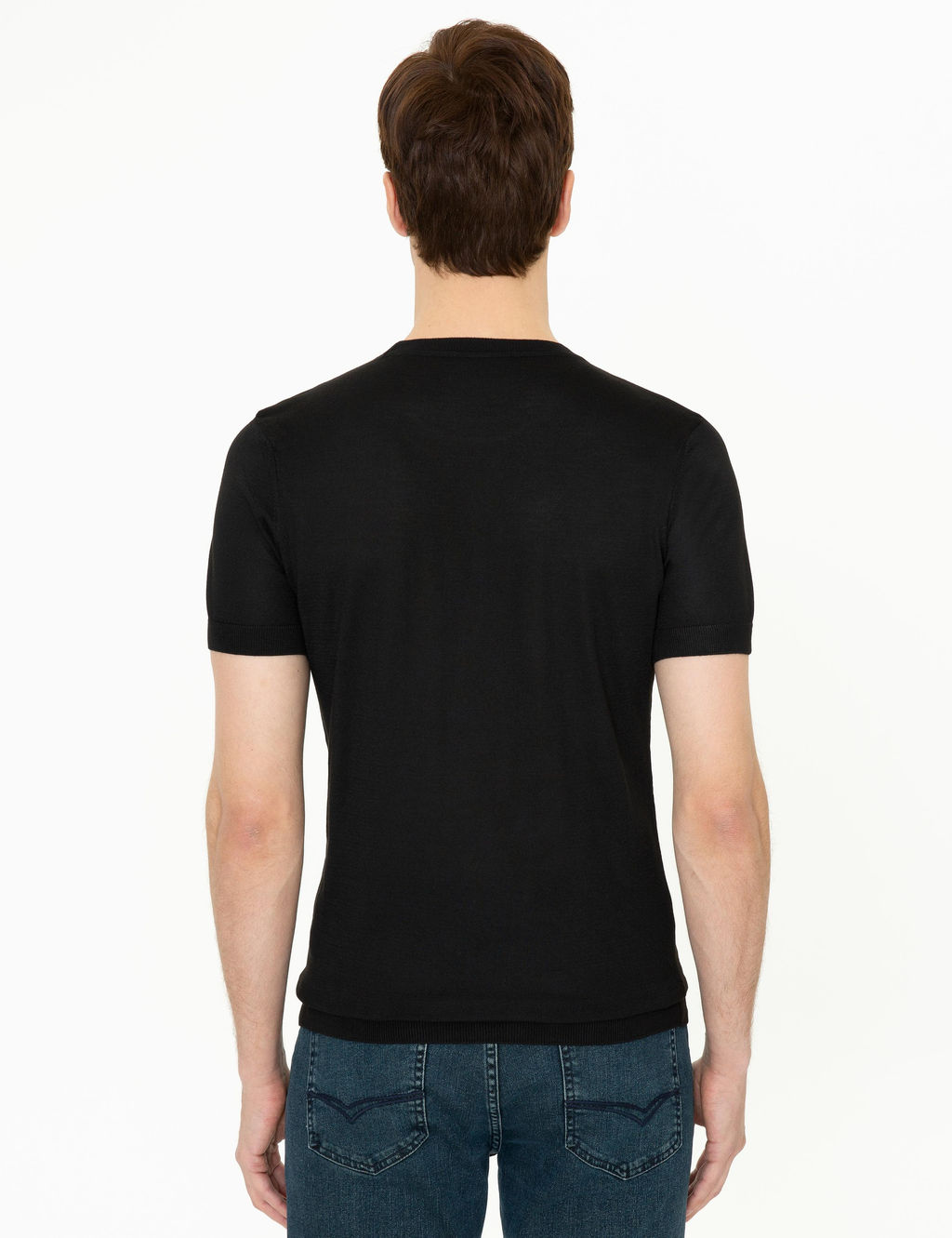 Siyah Slim Fit Bisiklet Yaka Triko T-shirt