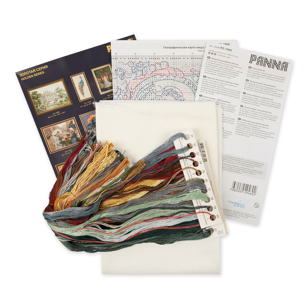 Набор для вышивания PANNA Золотая серия PZ-1842 Географическая карта мира 66 х 46.5 см