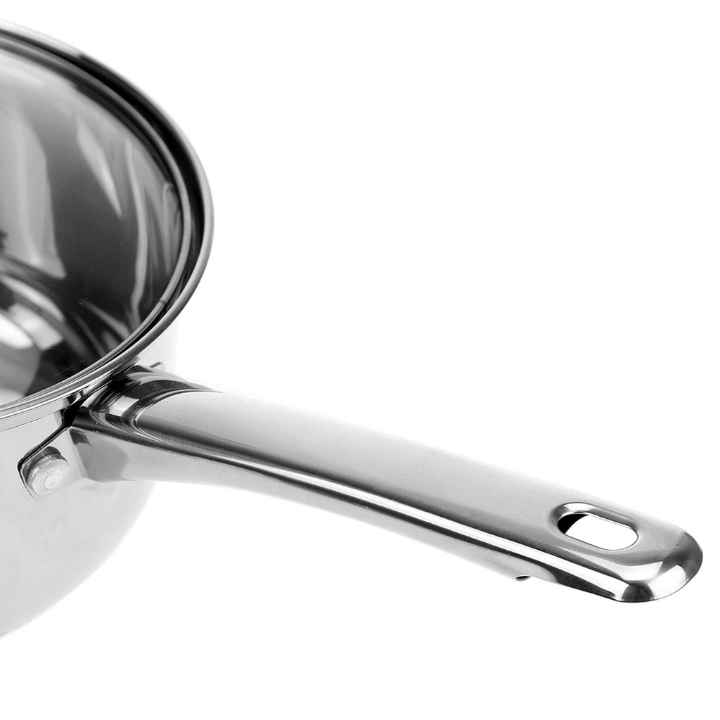Ковш из нержавеющей стали Greta 1л, д15,5см, h11см, s0,4мм, дно s1,3мм, длина 30,5см, стеклянная крышка, Appetite (Китай) Подходит для всех видов плит, включая индукционную. - Домашняя мода фото 3