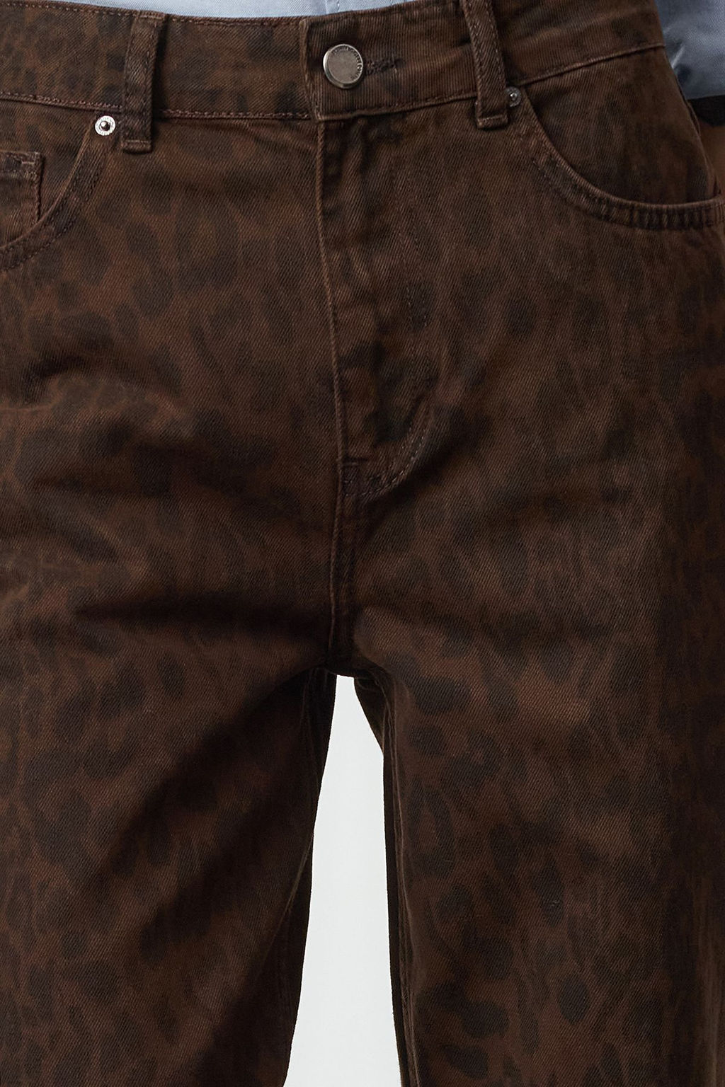 TRENDYOLMILLA Cok Renkli Leopar Desenli Kahverengi Yuksek Bel Wide Leg Jeans TWOAW25JE00260  фото 4