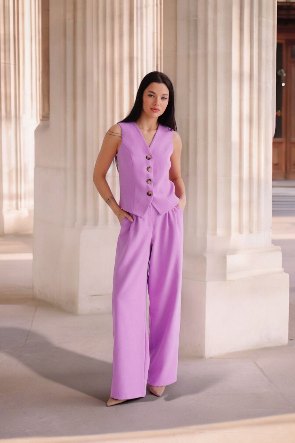 Martichelli Костюм брючный с жилетом лавандовый  фото 2