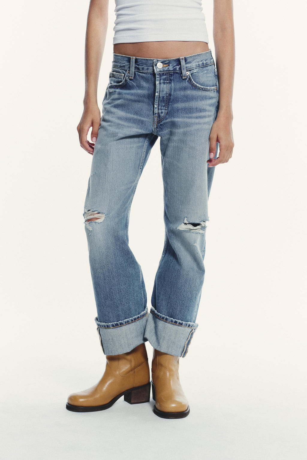TRF RIPPED STRAIGHT-LEG MID-WAIST JEANS