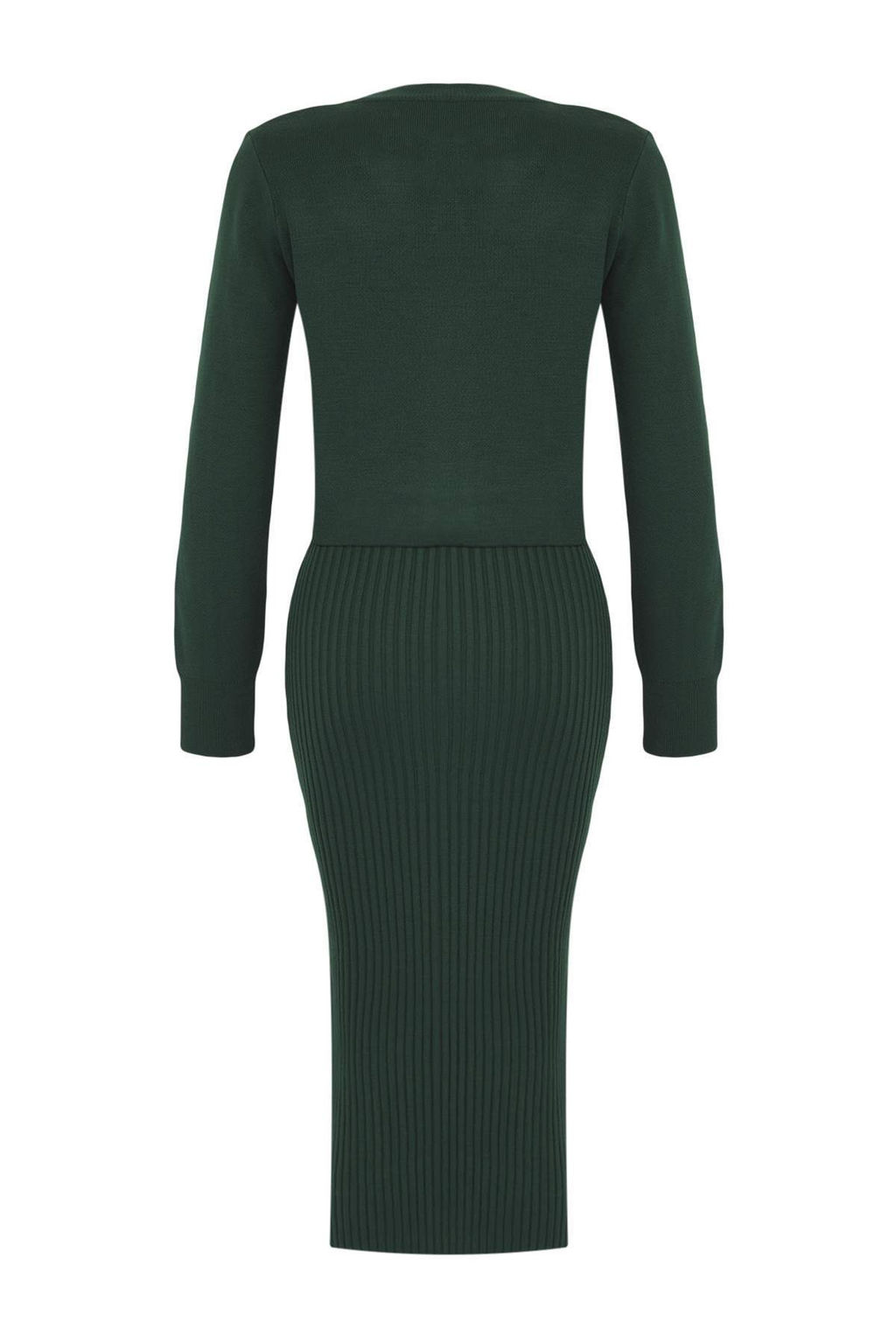 Zumrut Yesili 2li Yesili Midi Triko Basic H?rkal? Elbise TWOSS23EL00738