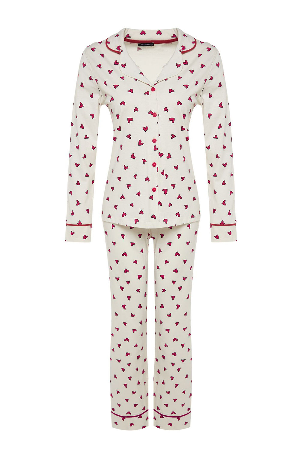 Trendyolmilla Lacivert %100 Pamuklu Kalpli Biyeli Orme Pijama Tak?m? THMAW24PT00103