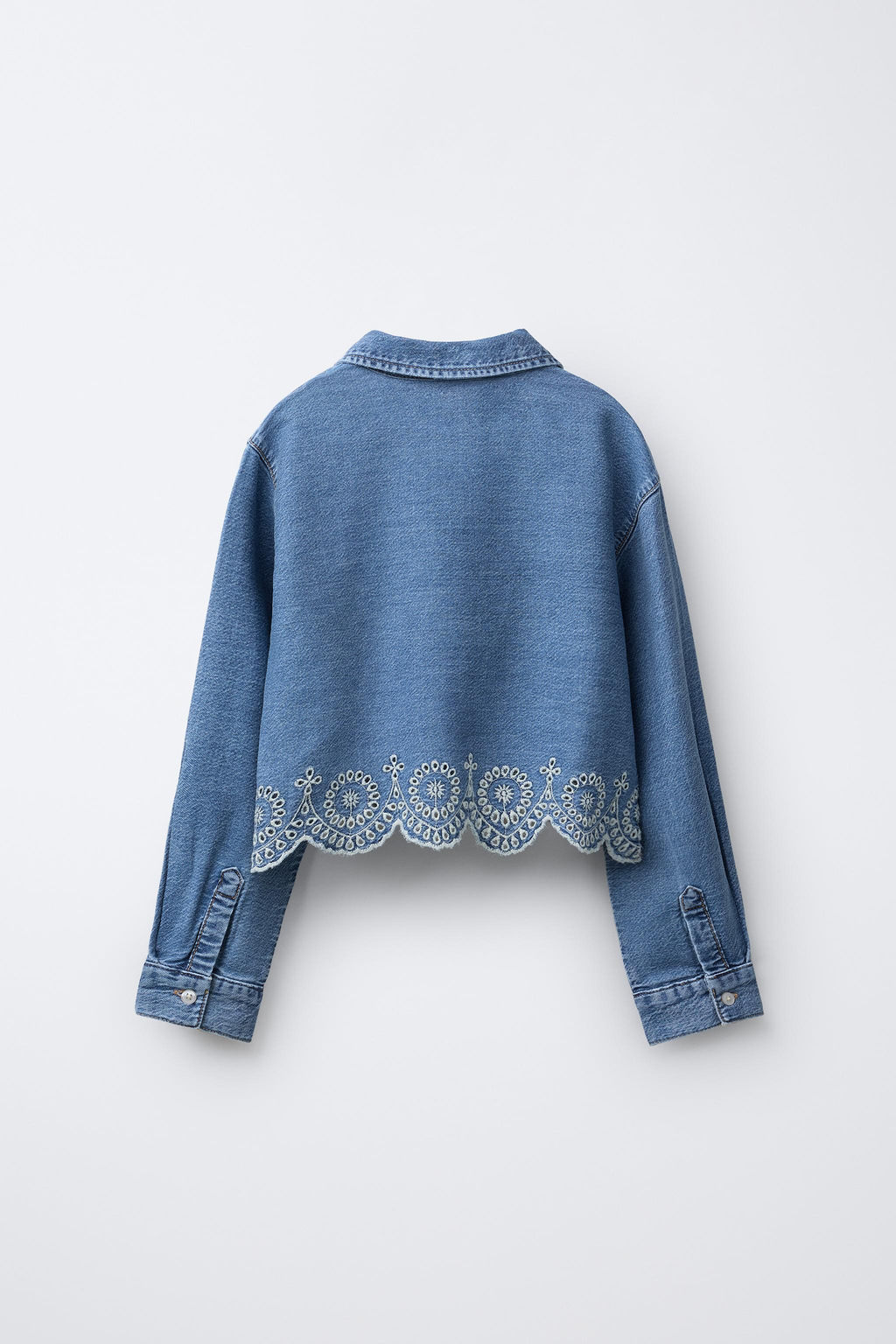 DENIM SHIRT WITH SCHIFFLI EMBROIDERY HEM - Zara фото 2