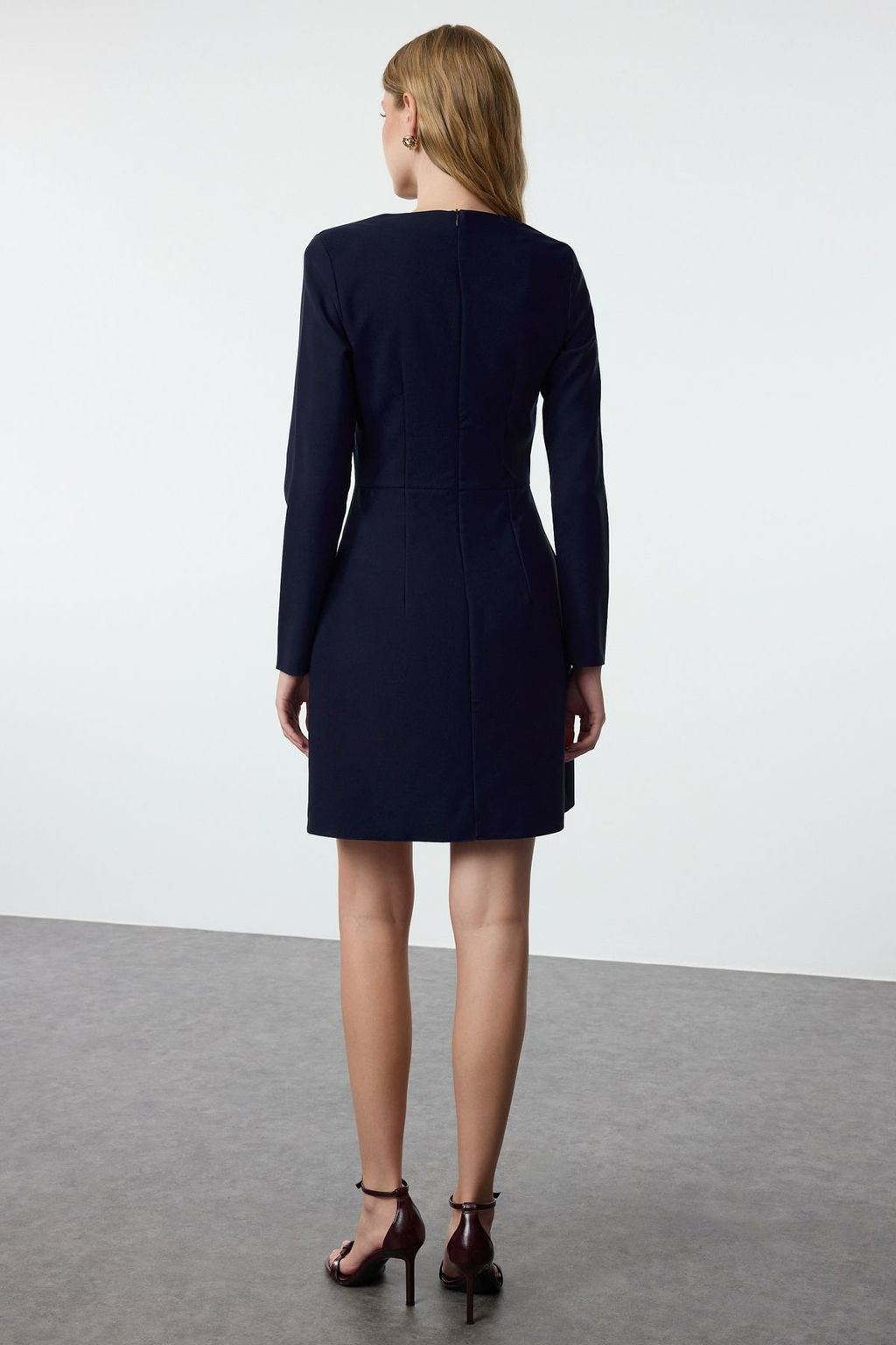 Lacivert Duz Dokuma Elbise TWOAW23EL00894 - Trendyolmilla фото 5