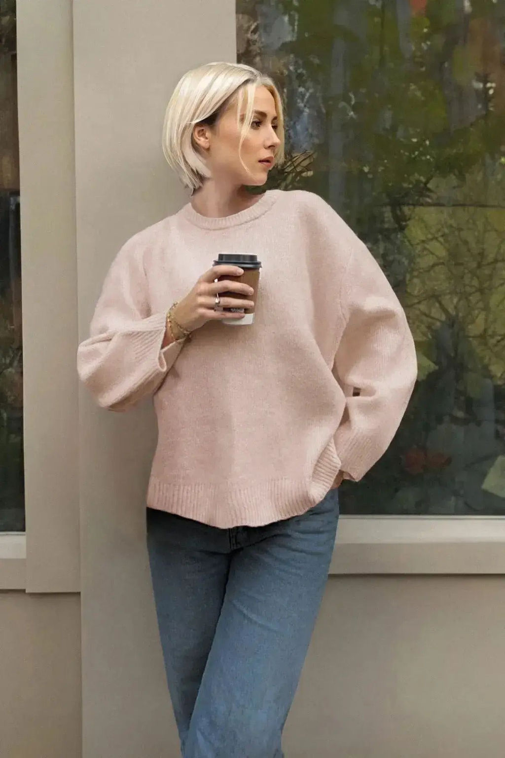 Pembe Genis Kal?p Bisiklet Yaka Triko Kazak TWOAW25KZ00168