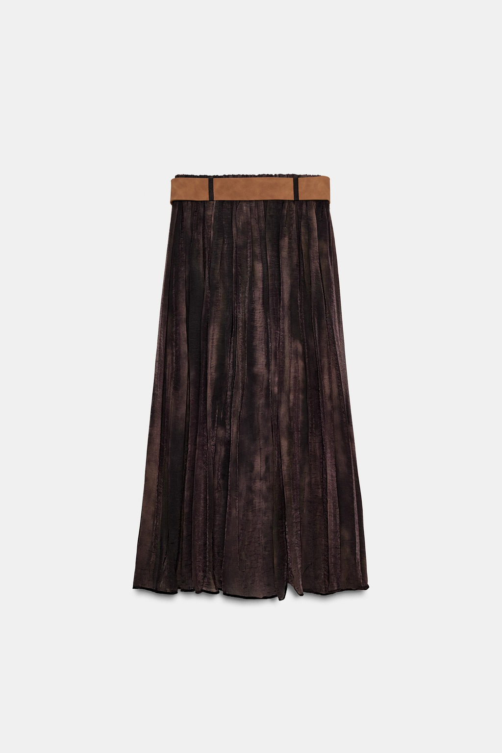 BLURRED PRINT MIDI SKIRT WITH BELT