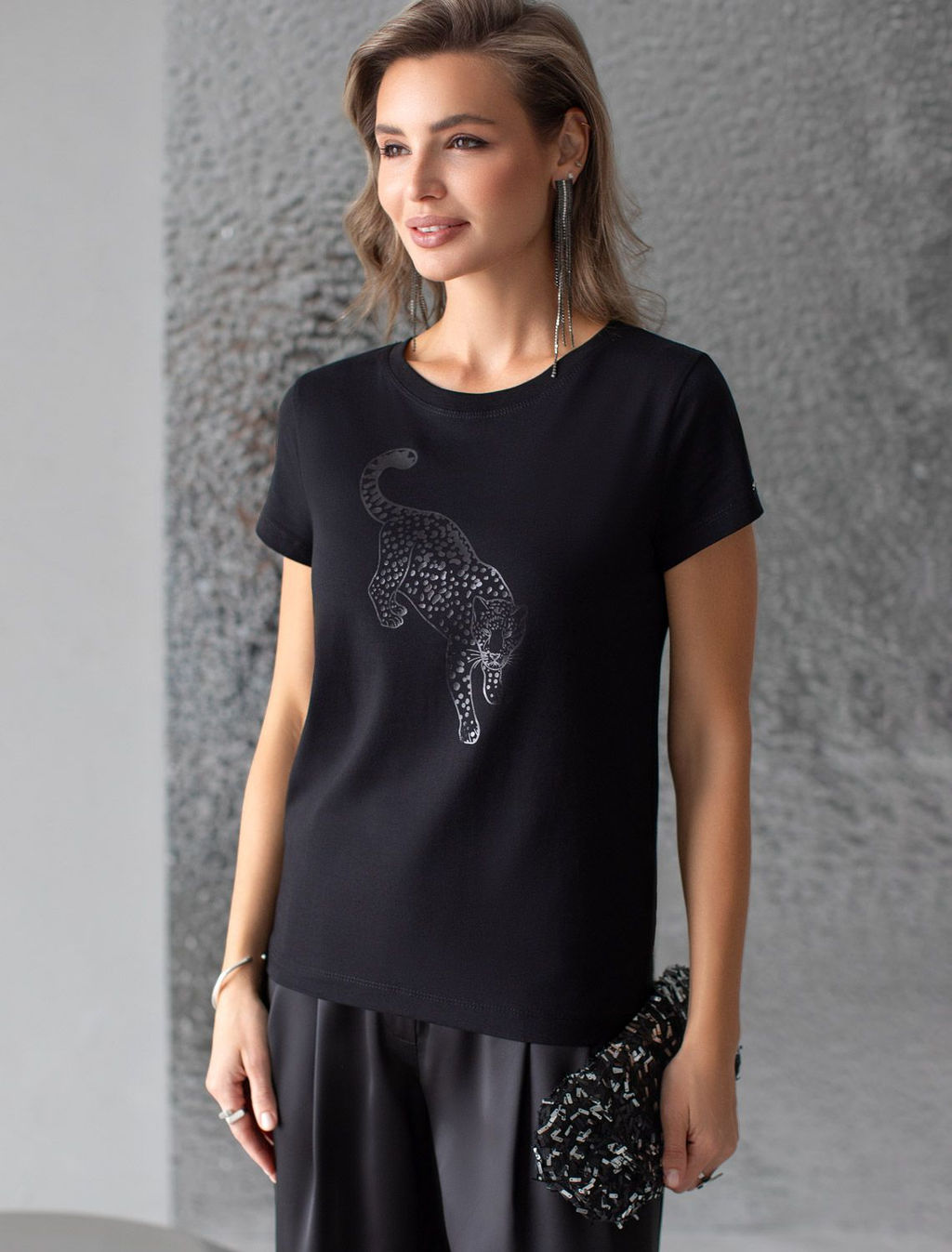 Нарядная футболка с принтом из премиального хлопка с эластаном VILATTE