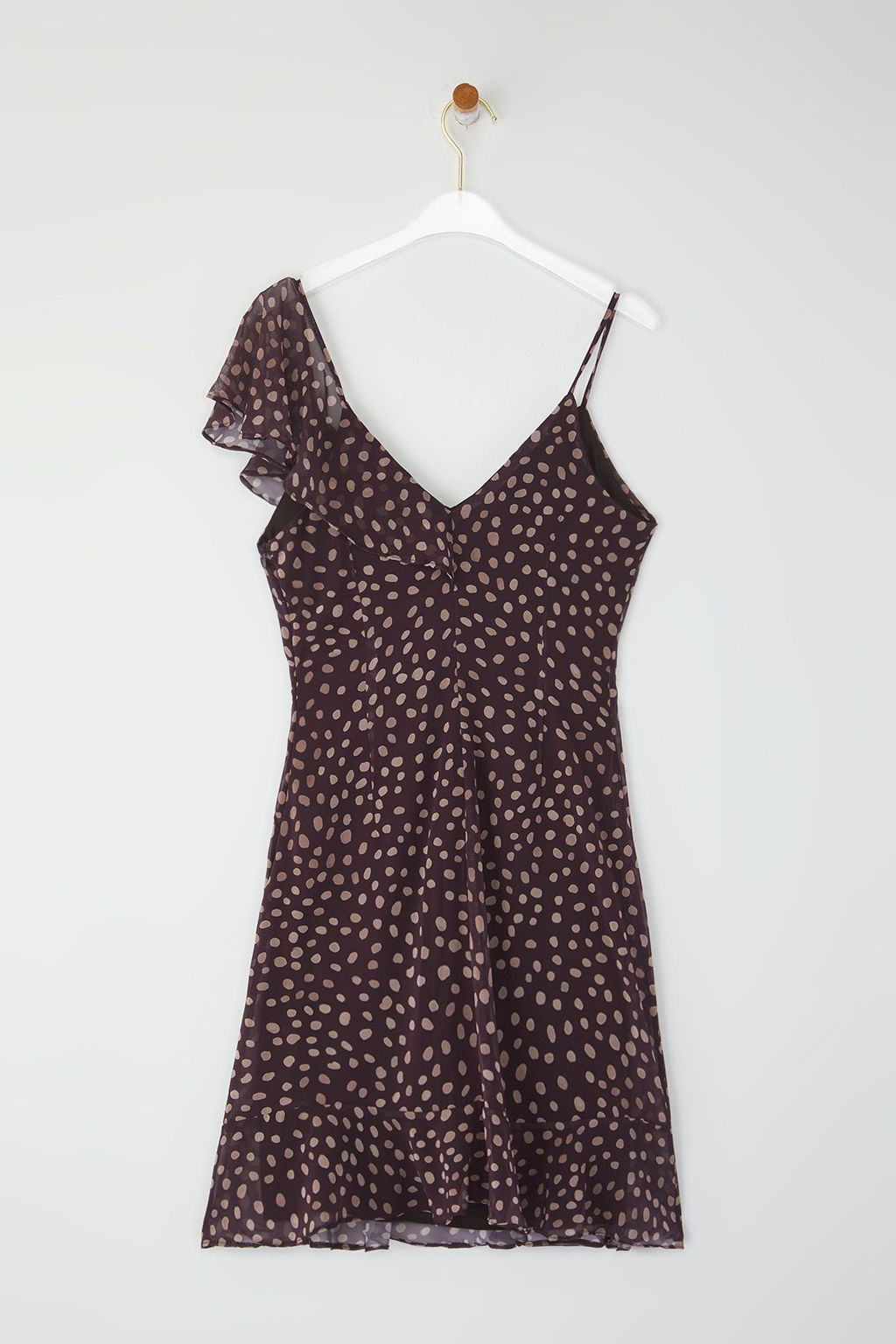 Kahverengi Puantiyeli A Kesim Volanl? Sifon Ucus Ucus Dokuma Mini Elbise TWOSS25EL00454 - Trendyolmilla фото 6