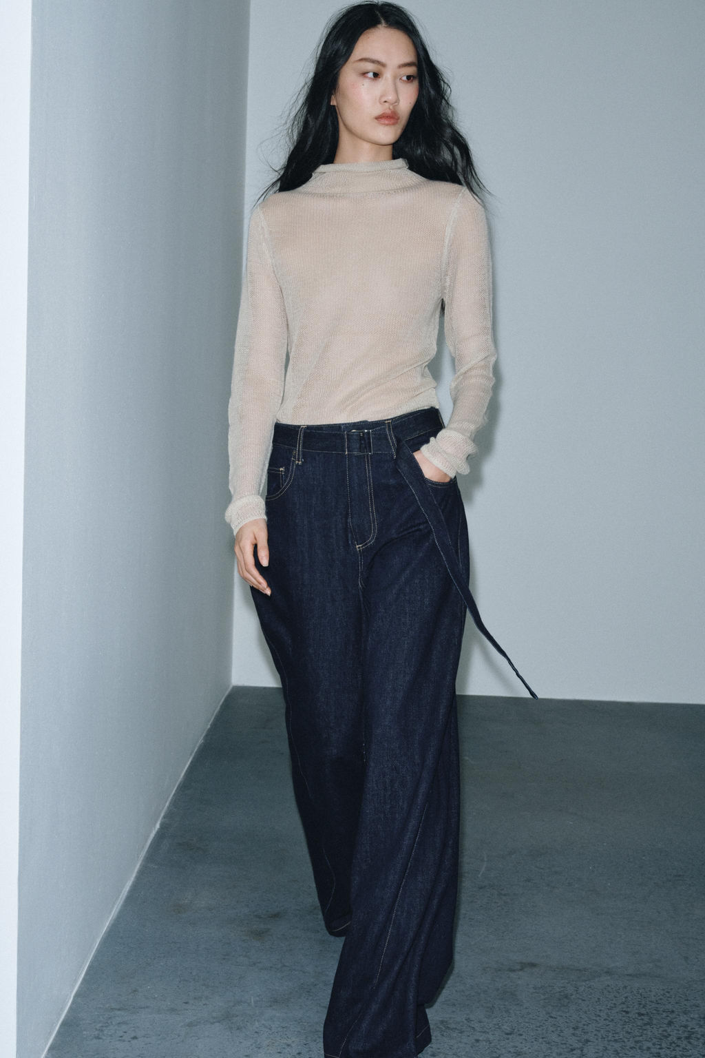 ZW COLLECTION WIDE-LEG HIGH-WAIST BELTED JEANS