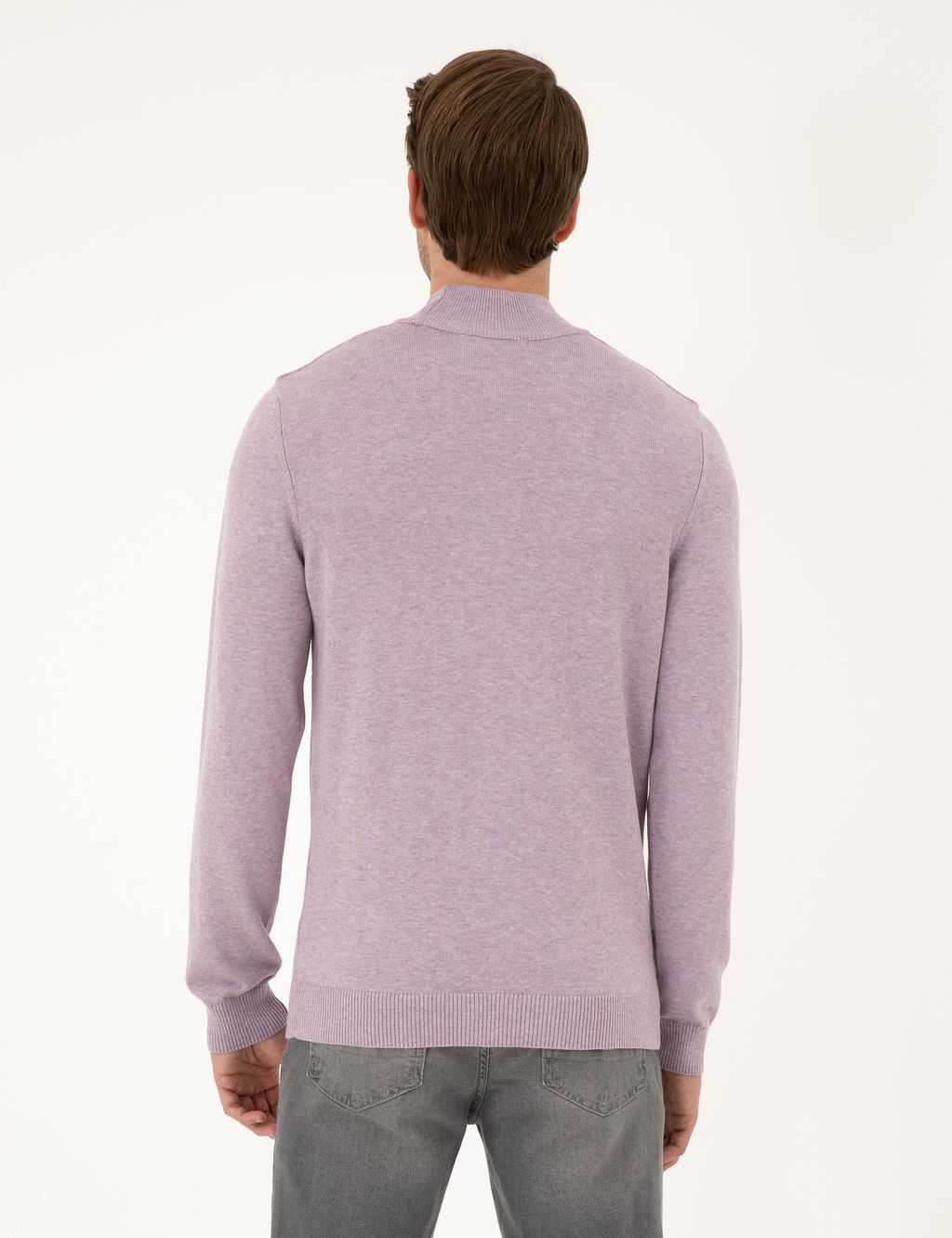 Lila Melanj Slim Fit Yar_m Bal_k__ Yaka Basic Triko Kazak