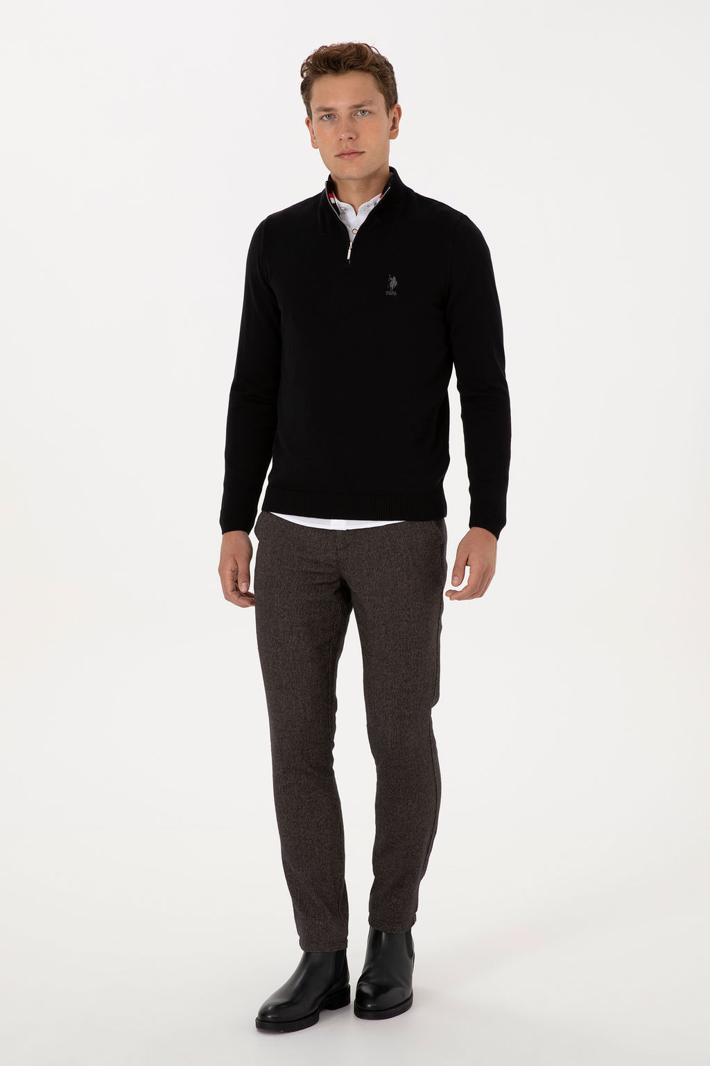 Erkek Slim Fit YarДm FermuarlД Siyah Kazak - U.s. polo assn фото 4
