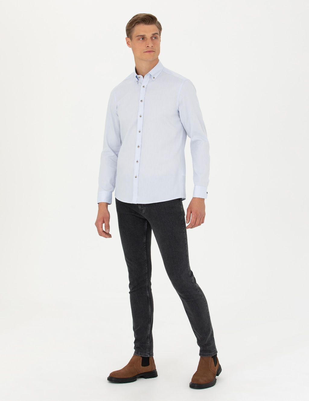 Голубая зауженная рубашка с длинным рукавом - Cacharel фото 4