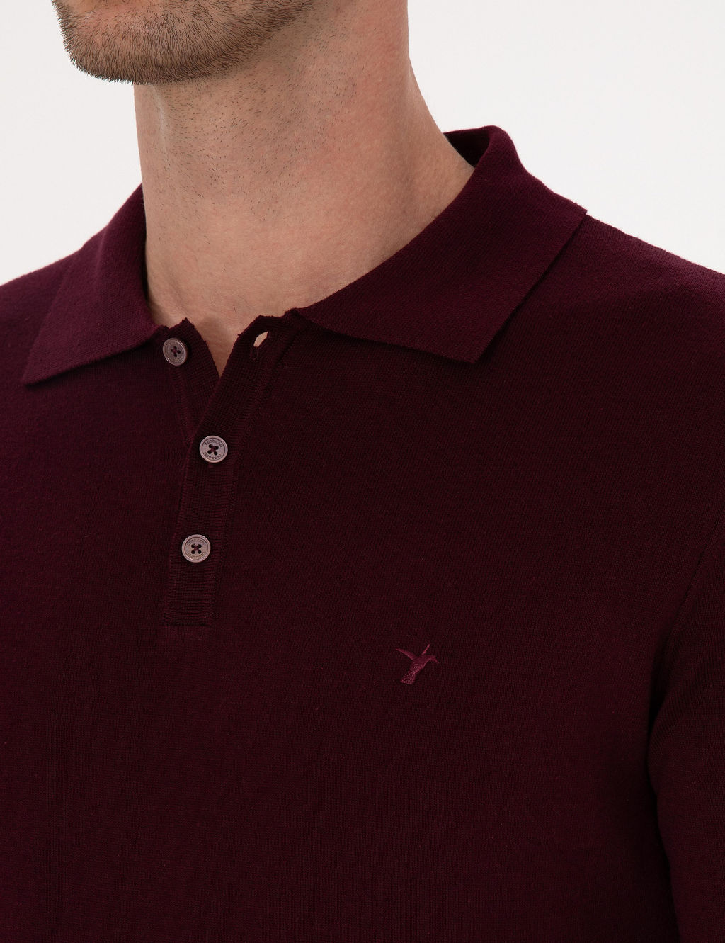 Bordo Slim Fit Regular Fit Pamuk Kar___ml_ Polo Yaka Basic Triko Kazak