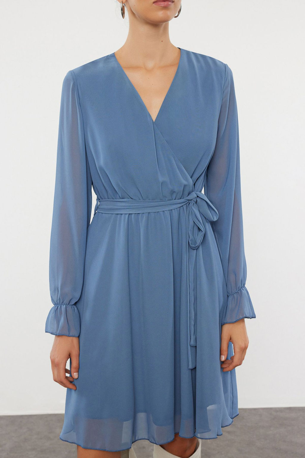 Indigo Kusakl? Duz Mini Kusakl? Kruvaze Dokuma Elbise TWOAW20EL0789