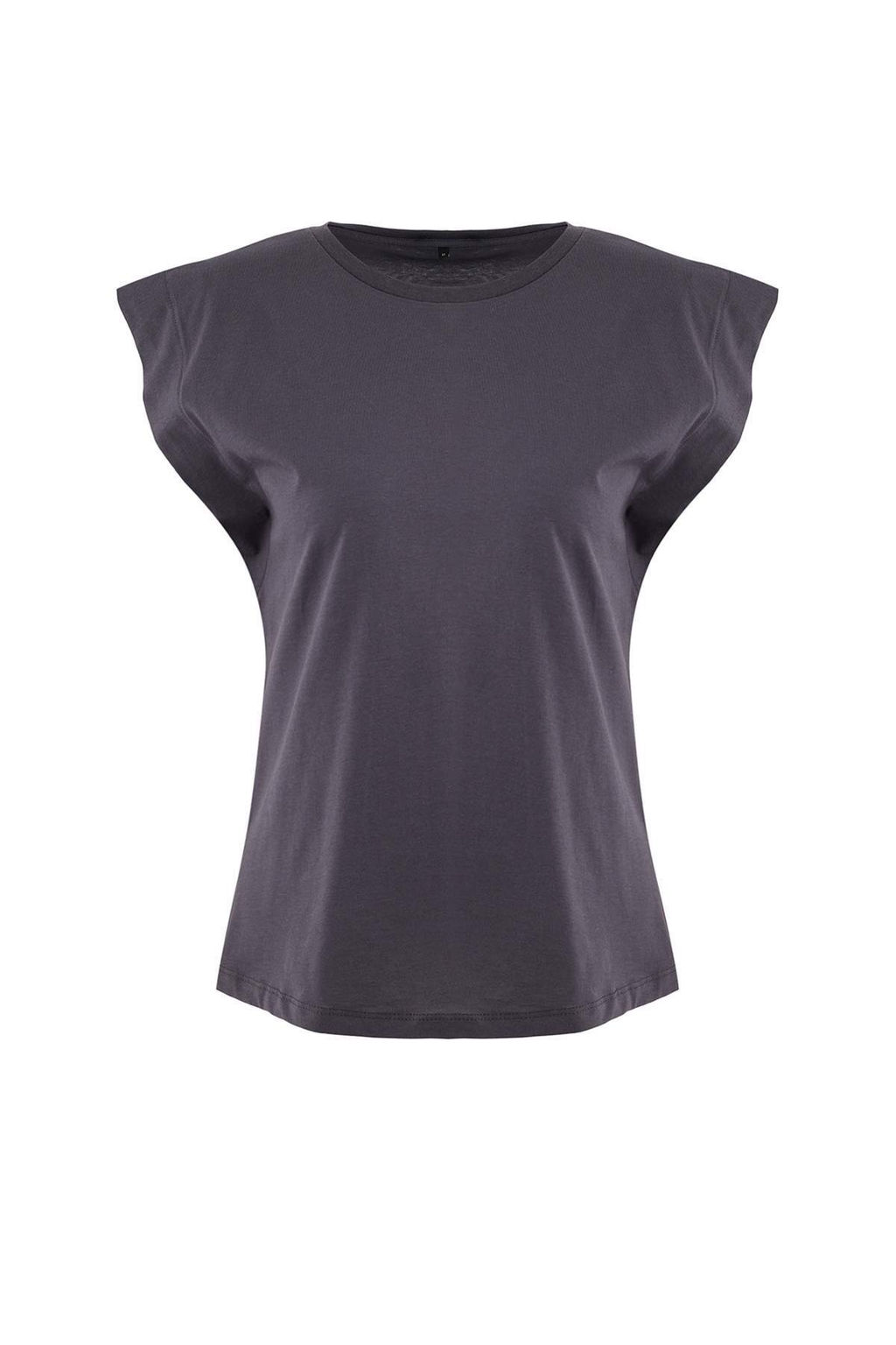 Antrasit %100 Pamuk Vatka Gorunumlu Basic Bisiklet Yaka Orme T-Shirt TWOSS20TS0021