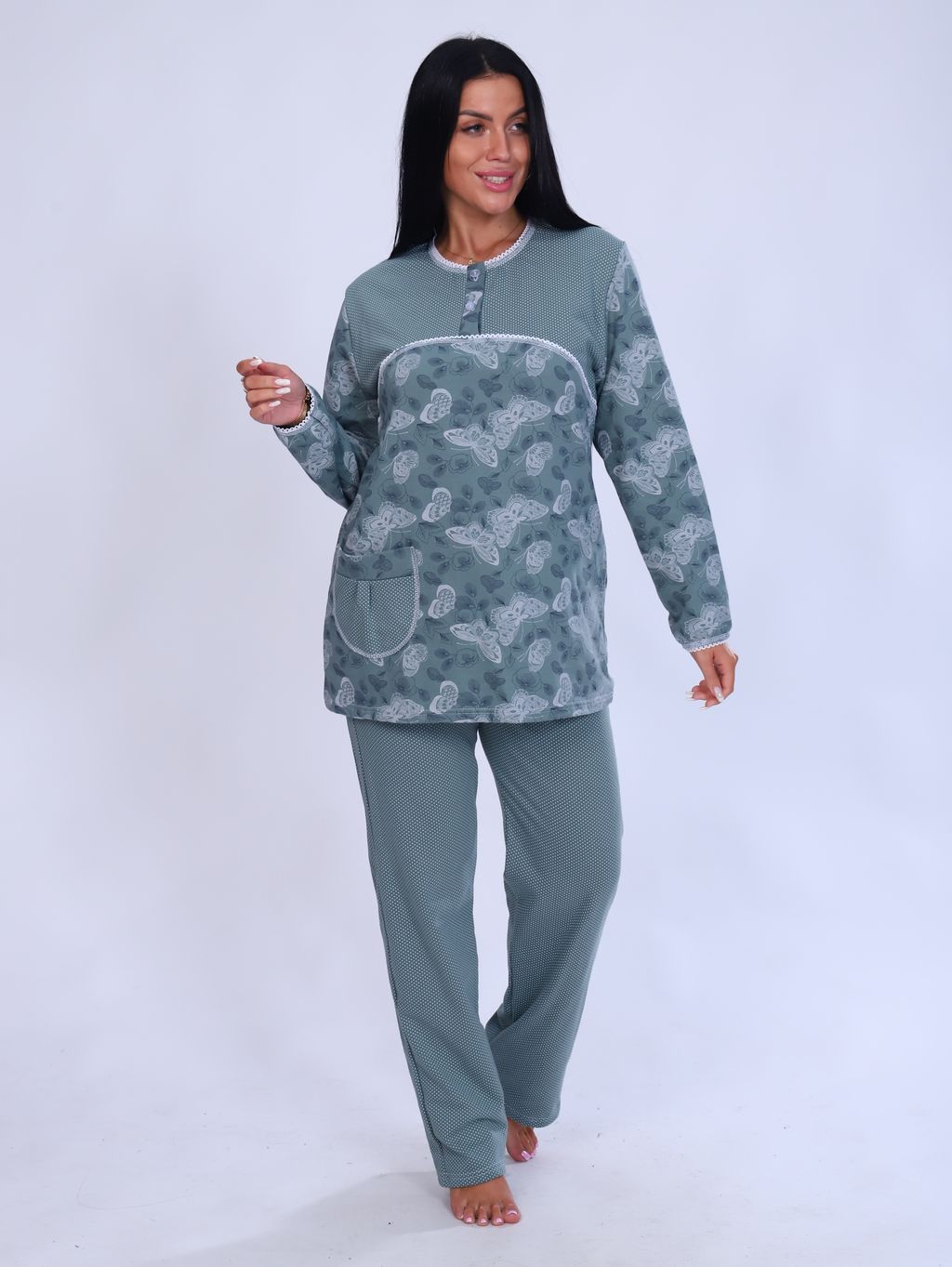 М42 Пижама из футера (бабочки на зеленом) - Иванушка-трикотаж фото 5