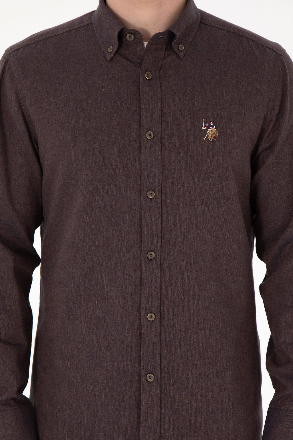 Мужская коричневая базовая рубашка с длинным рукавом Неожиданная скидка в корзине - U.s. polo assn фото 6