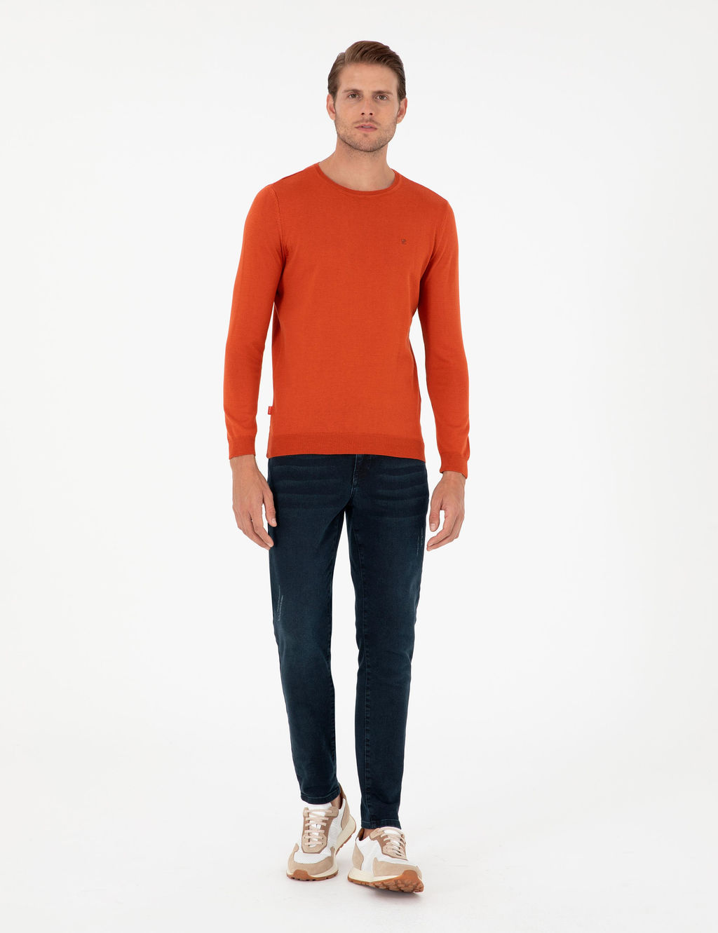 Turuncu Slim Fit Bisiklet Yaka Basic Triko Kazak - Pierre cardin фото 4