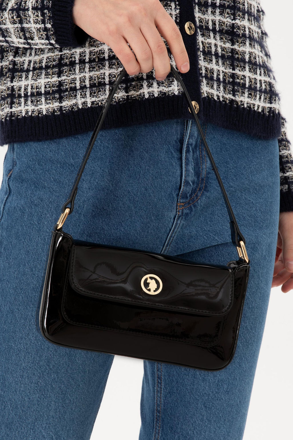 Женская черная лакированная кожаная сумка - U.s. polo assn фото 2