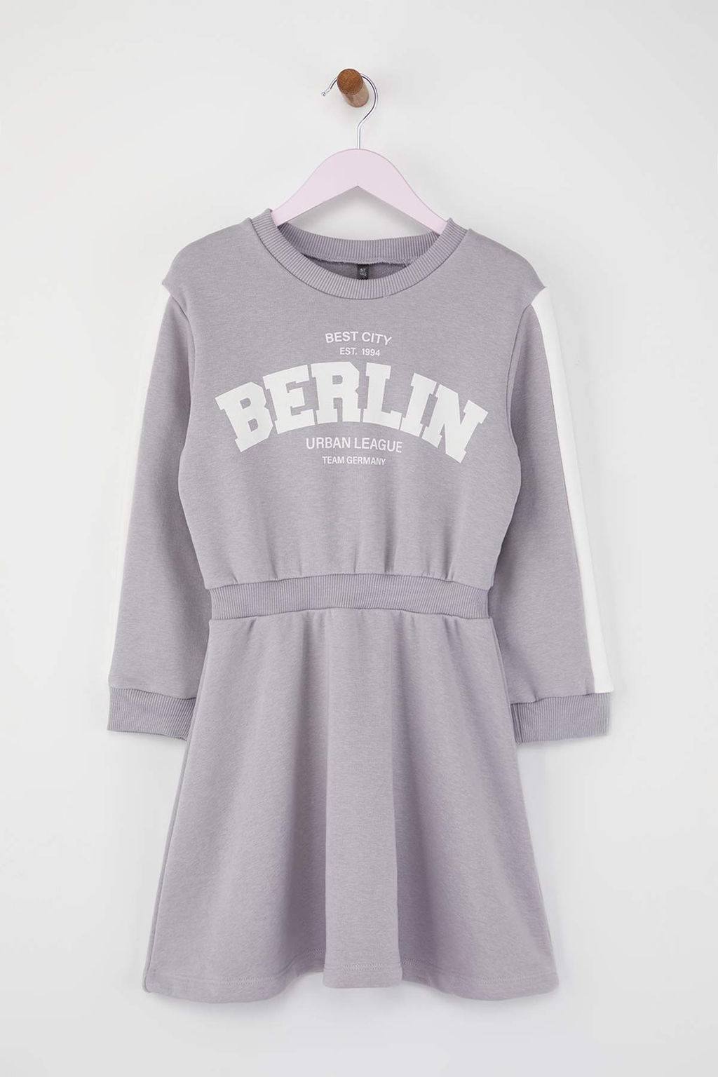 Gri Slogan Bask?l? Bisiklet Yaka A-line K?z Cocuk Orme Elbise TKDAW26EL00009 - Trendyolmilla фото 4