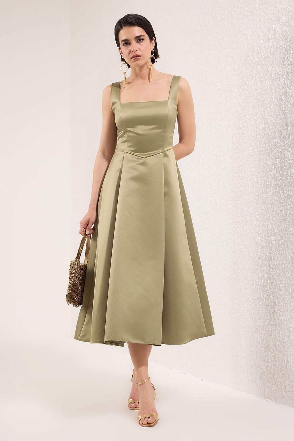 Yag Yesil A-Kesim Saten Dokuma S?k Abiye Gece Mezuniyet Elbisesi TPRAW25EL00040