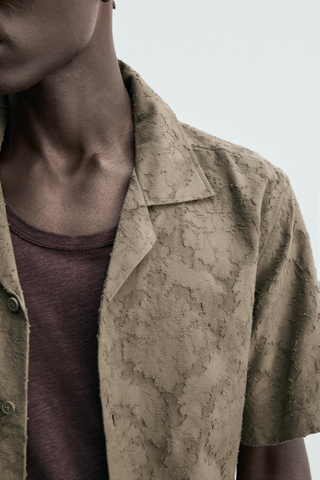 CAMISA RELAXED FIT JACQUARD TEXTURA / kaki-med - Zara фото 7