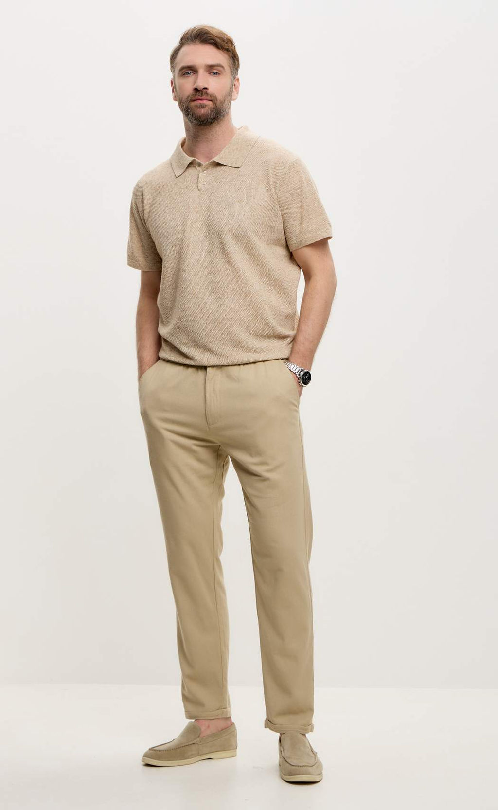 Брюки лен F211-0871 beige