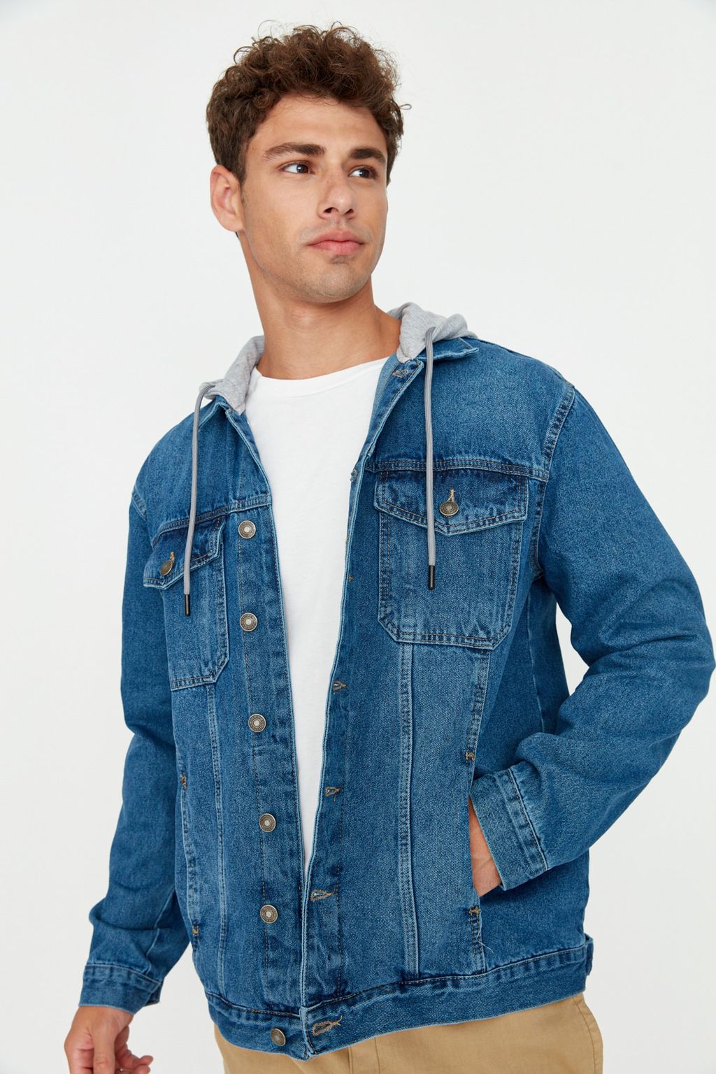 TRENDYOL MAN Siyah %100 Pamuk Regular Fit Orme Kapusonlu Denim Ceket TMNAW23CE00019 - Trendyolmilla фото 11