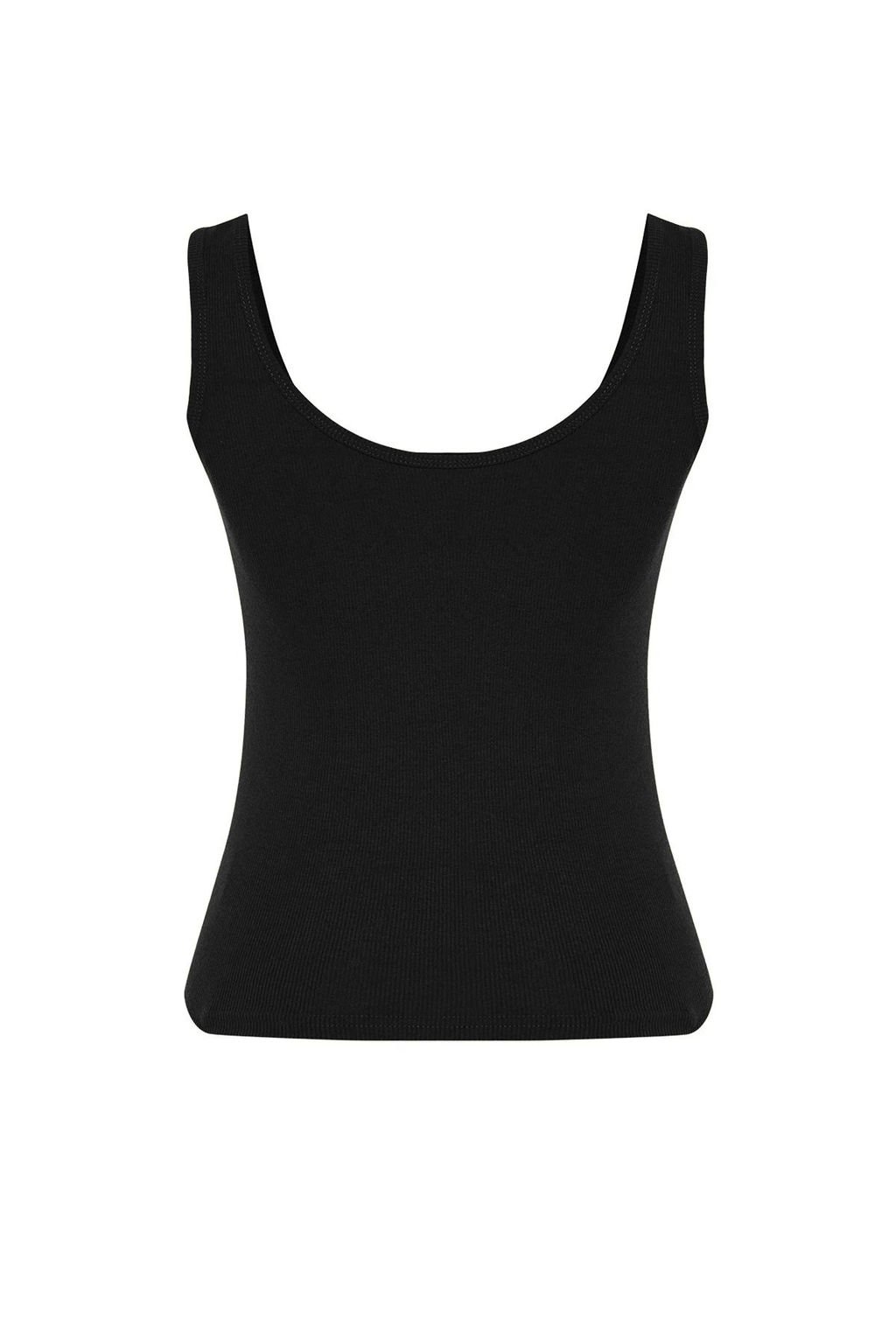 Siyah Fitted/Vucuda Oturan Havuz Yaka Fitilli Esnek Orme Atlet TWOSS22AL0042