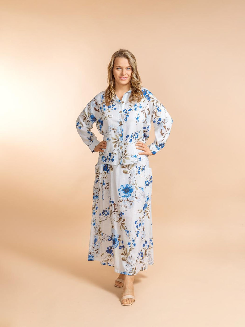 Костюм юбка и блузка (вискоза,лен) №25-200-2 (Лето 2025)