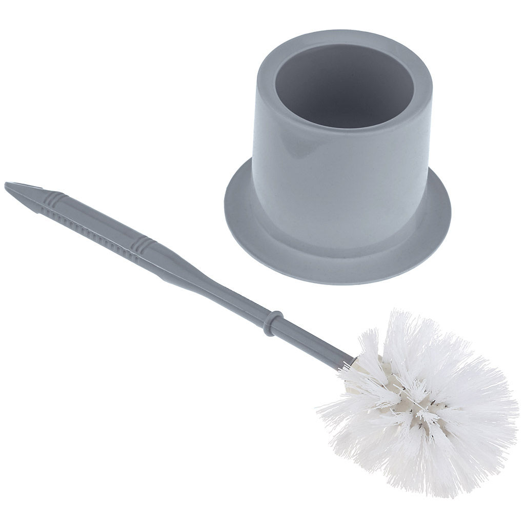 Ерш унитазный пластмассовый со съемной ручкой "Шляпа" 35см, с подставкой д13см h9,2см, серый (Китай)