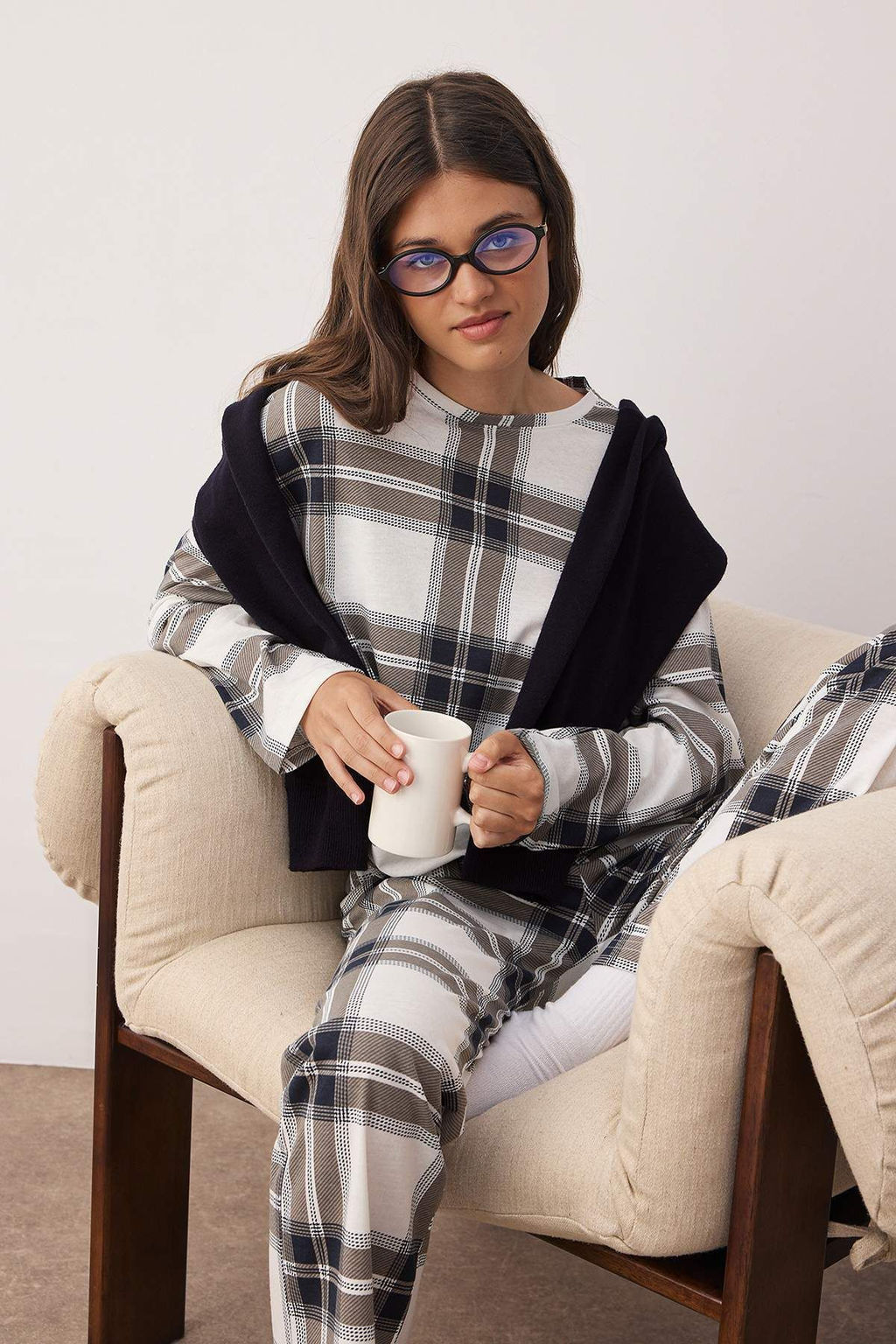 Lacivert Uyku Temal? Kuzu Desenli Orme Pijama Tak?m? THMAW26PT00046 - Trendyolmilla фото 10