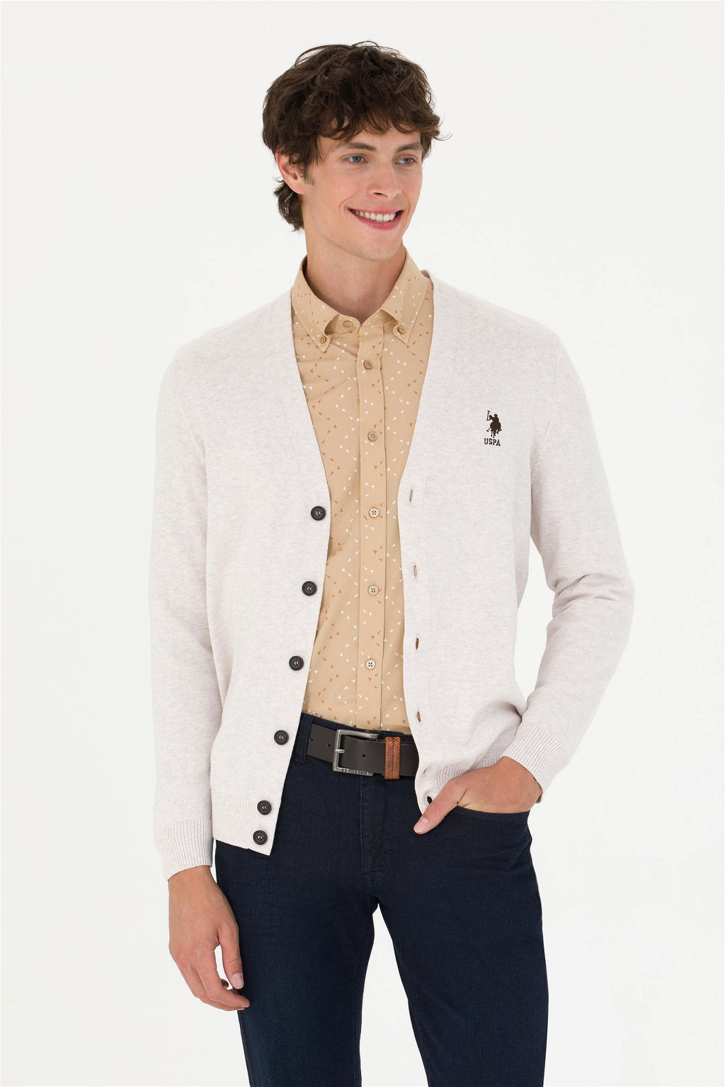 U. S. Polo Assn Мужской базовый трикотажный кардиган Stone Melange - U.s. polo assn фото 3