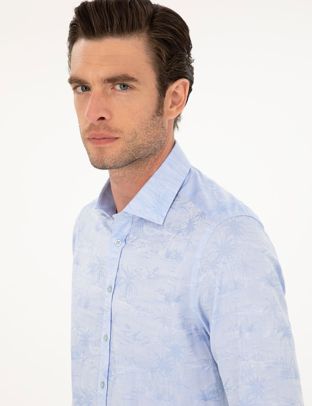 Голубая зауженная рубашка с длинным рукавом - Cacharel фото 2