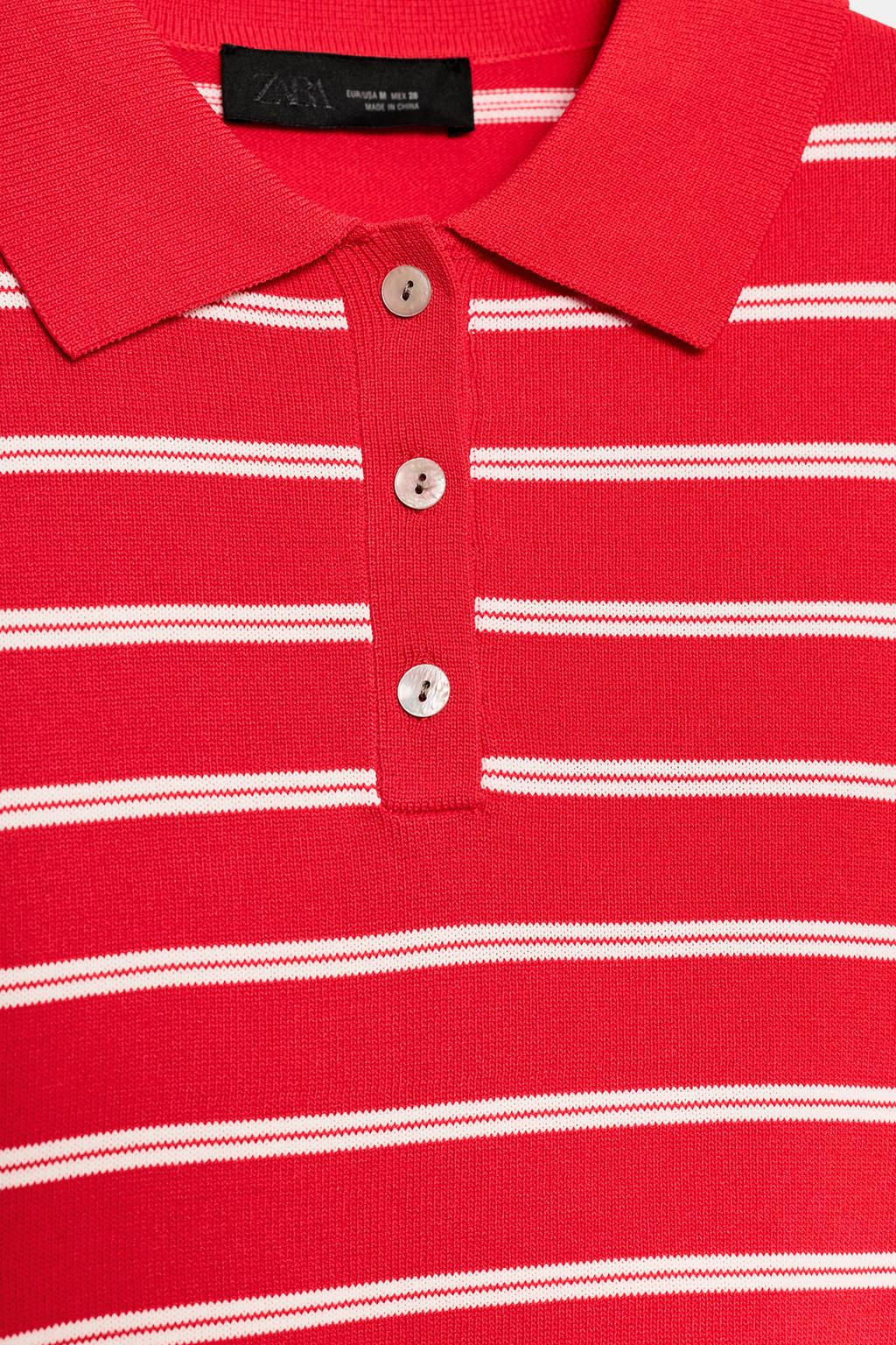 STRIPED SHORT SLEEVE KNIT POLO SHIRT - Zara фото 7