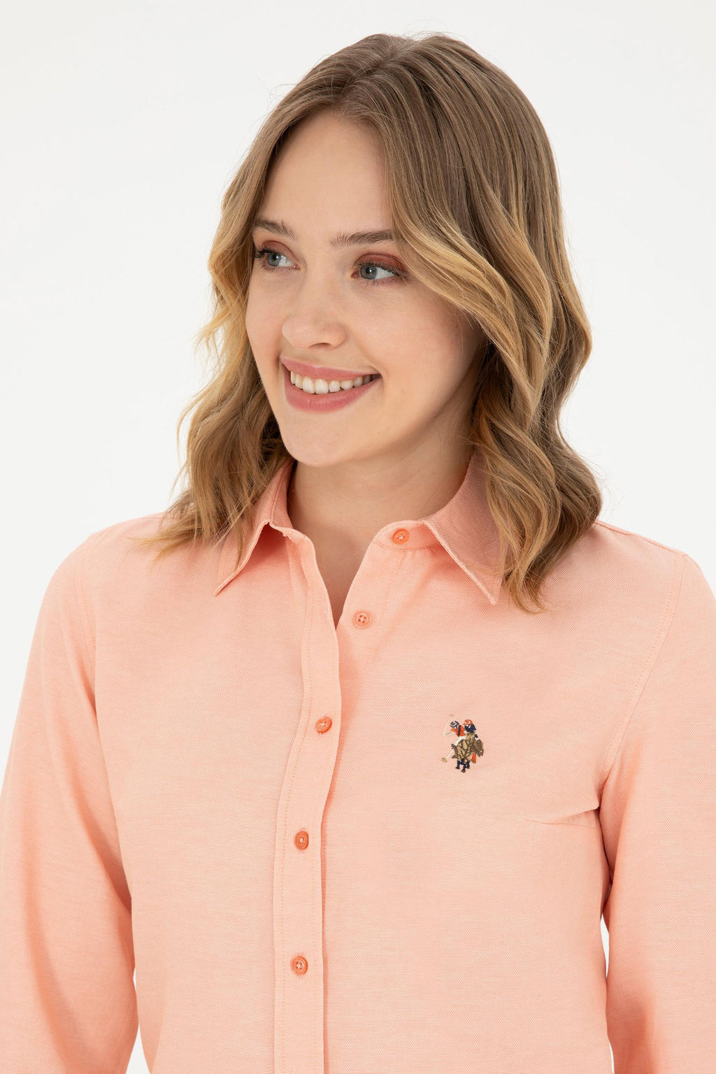 Женская базовая рубашка лососевого цвета с длинным рукавом - U.s. polo assn фото 2