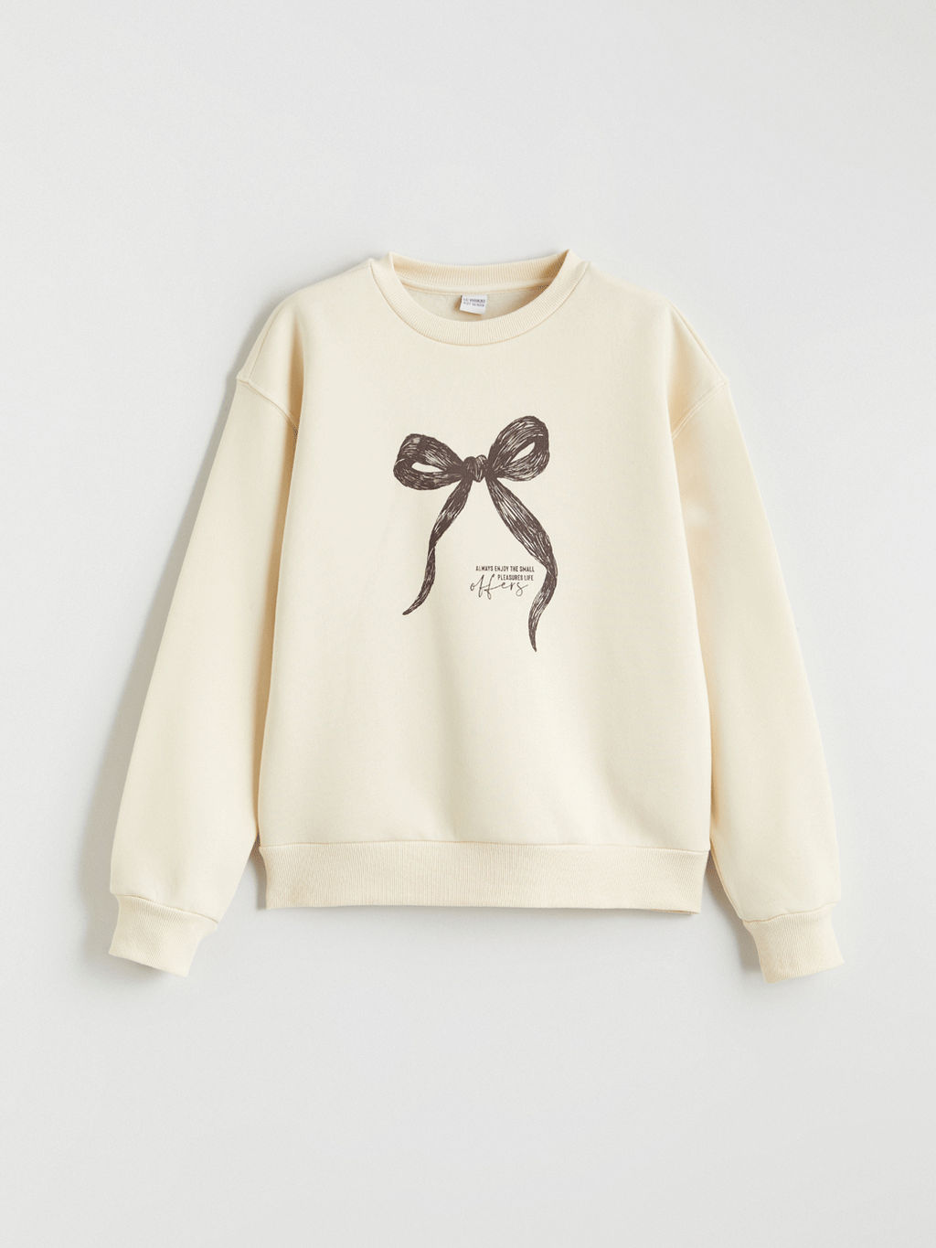 Fiyonk Bask?l? K?z ?ocuk Kal?n Sweatshirt