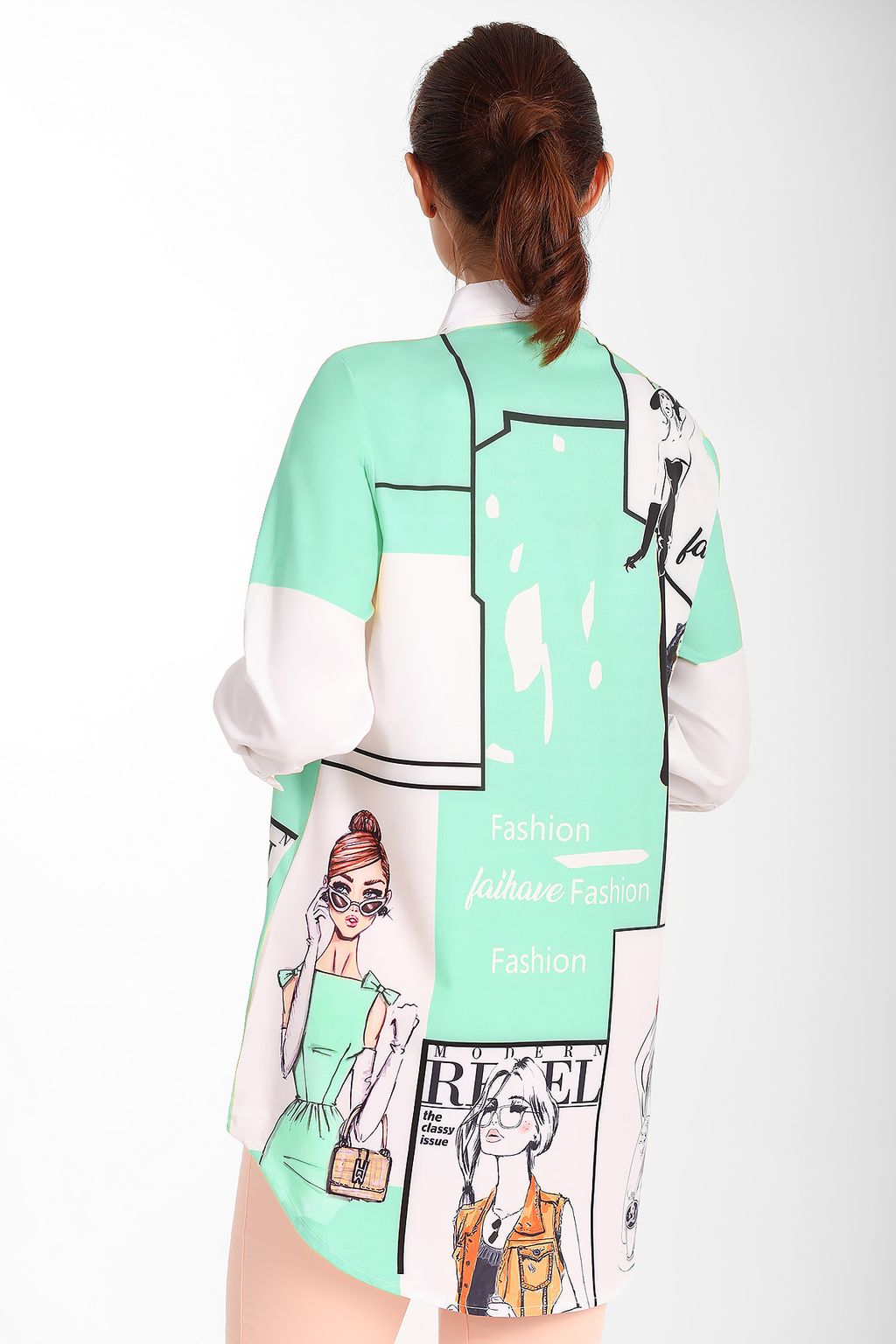 Рубашка мятного цвета с рисунком - Almond фото 2