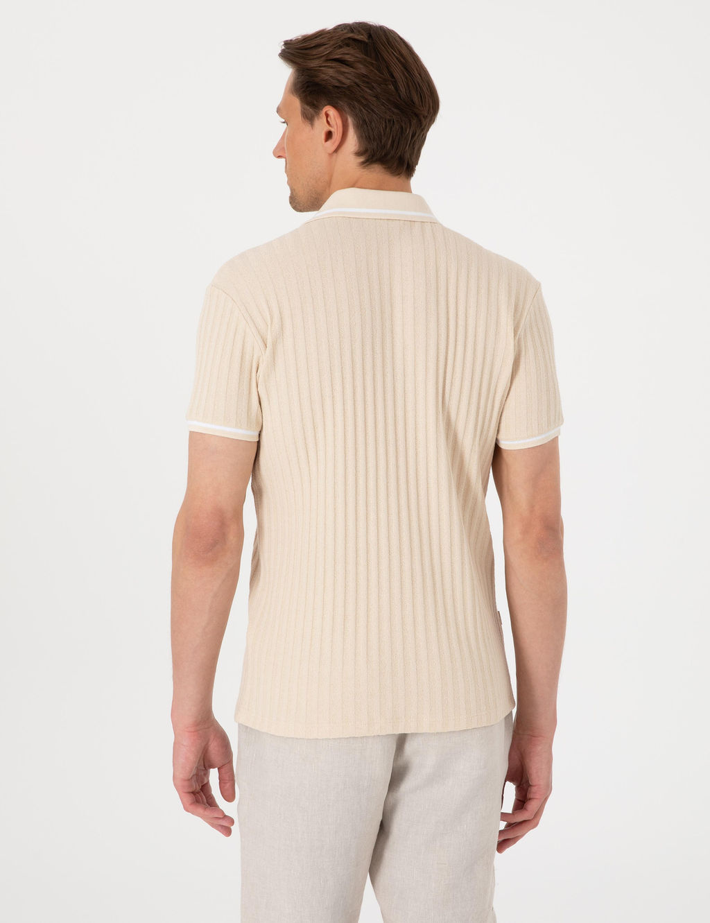 Bej Slim Fit _rme Dokulu Polo Yaka Ti__rt - Pierre cardin фото 5