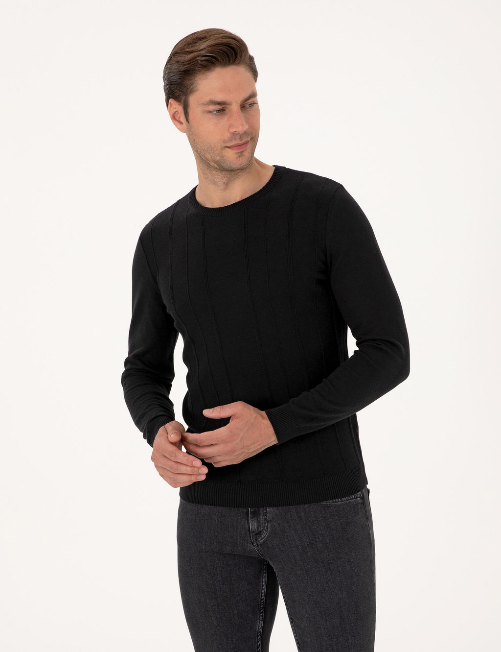Siyah Slim Fit Bisiklet Yaka Triko Kazak - Pierre cardin фото 3