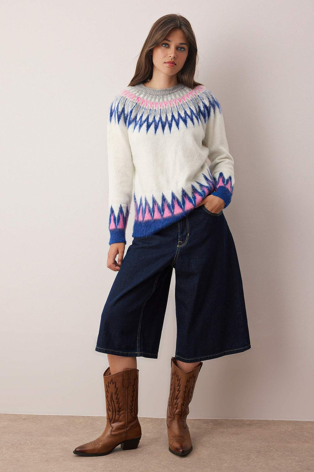 Kemik Yumusak Dokulu Desenli Triko Kazak TWOAW26KZ00172 - Trendyolmilla фото 2